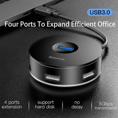 Bộ HUB chuyển đổi Type C sang USB 3.0 Baseus Round Box HUB (4 Port USB, Support Hard Disk)