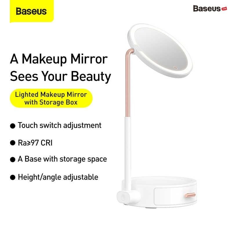 Gương trang điểm thông minh 3 trong 1 Baseus Smart Beauty Series Lighted Makeup Mirror (RA ≥ 97 , 4000K color Temperature, 18000mAh, Mirror with Storage Box)
