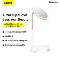 Gương trang điểm thông minh 3 trong 1 Baseus Smart Beauty Series Lighted Makeup Mirror (RA ≥ 97 , 4000K color Temperature, 18000mAh, Mirror with Storage Box)