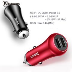 Bộ tẩu sạc nhanh đa năng dùng cho xe hơi Baseus (Quick charge 3.0, 2 cổng USB)