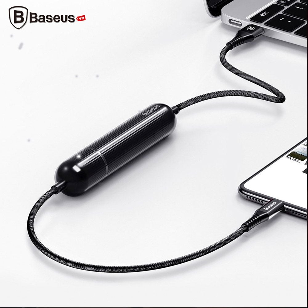 Cáp sạc tích hợp pin dự phòng Baseus 2in1 Ngân hàng điện bên ngoài Batterie 2500 mAh + USB / Lightning cáp 2.4A đen