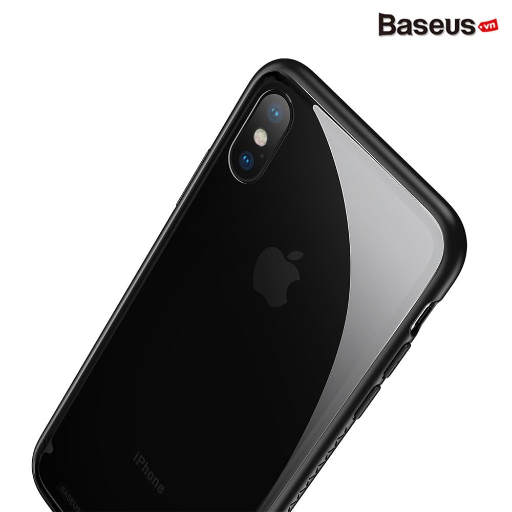 Ốp lưng kính cường lực viền Silicone chống sốc Baseus See-through Glass Case cho iphone X (Tempered Glass + Soft Silicone )