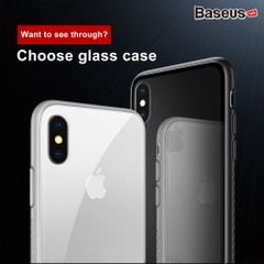 Ốp lưng kính cường lực viền Silicone chống sốc Baseus See-through Glass Case cho iphone X (Tempered Glass + Soft Silicone )
