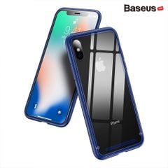 Ốp lưng kính cường lực viền Silicone chống sốc Baseus See-through Glass Case cho iphone X (Tempered Glass + Soft Silicone )