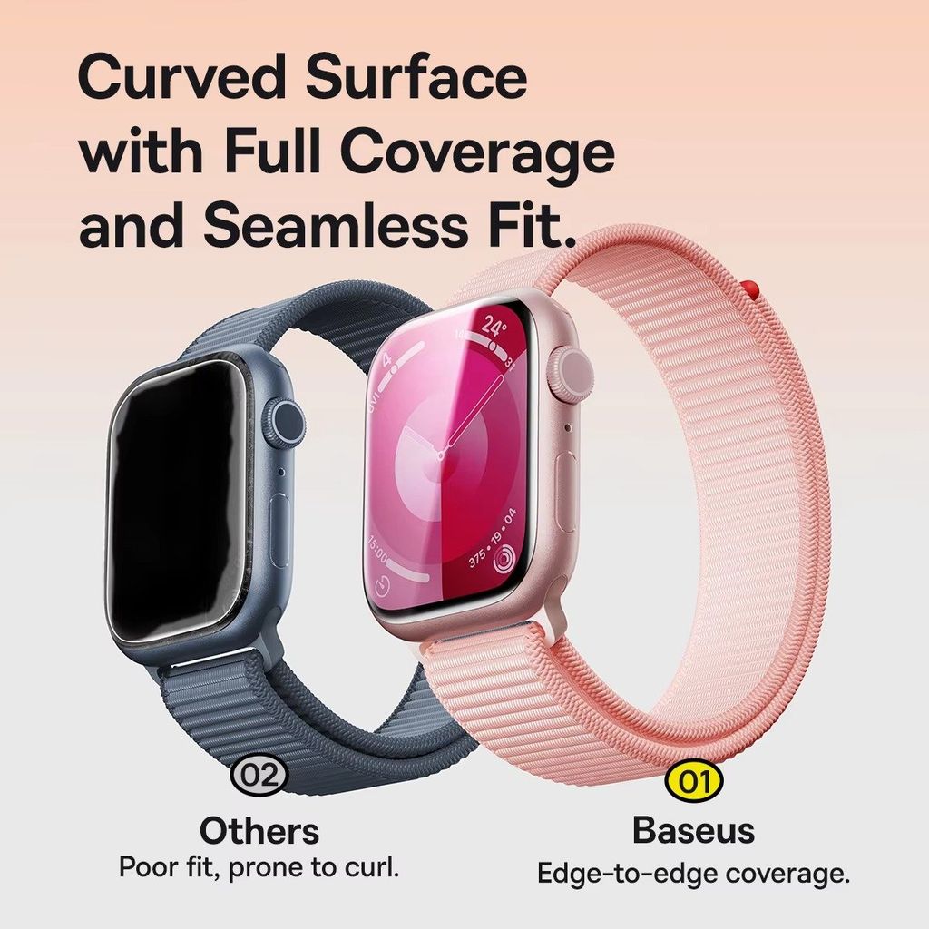 Kính Cường Lực/Miếng Dán Baseus NanoCrystal Full-Coverage Curved-Screen Crystal for 42mm/46mm AP Watch 10, 49mm AP Watch Ultra 1/2 (Bộ 1 Cái, Dust-Free Installation Tool and Cleaning Kit Included)
