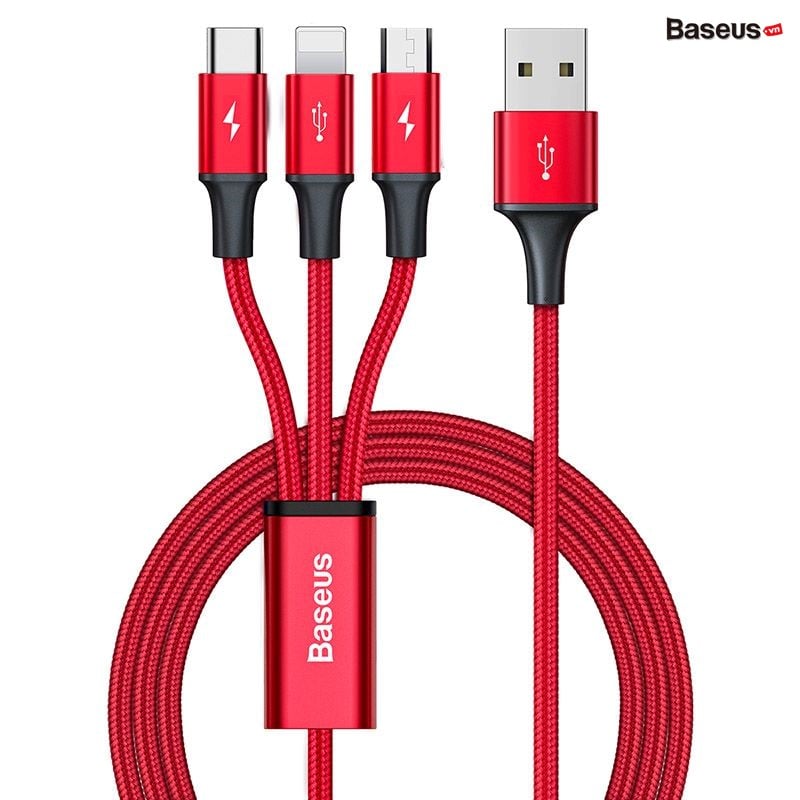 Cáp sạc đa năng Baseus Rapid Series 3-in-1 cable 1.2m For IP+Micro+Type-C Red