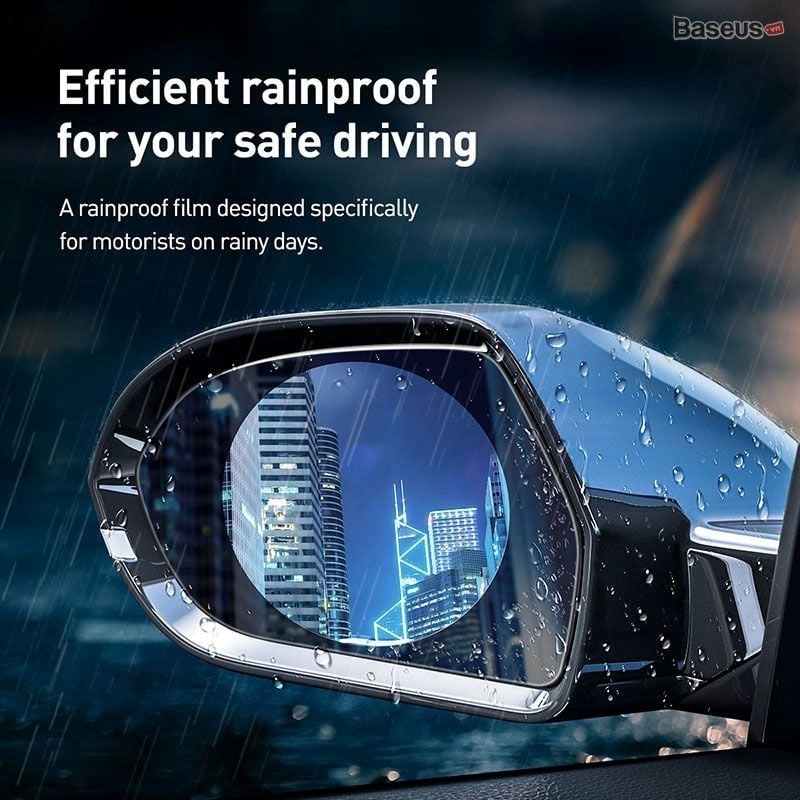 Film dán Nano chống bám nước mưa Baseus Rainproof Film 0.15mm dùng cho kính hậu xe ô tô  (02 PCS, Car Rear-View Mirror Transparent Rainproof Film)