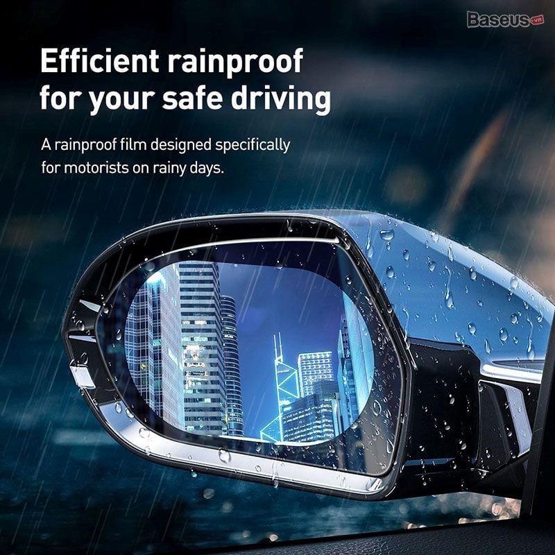 Film dán Nano chống bám nước mưa Baseus Rainproof Film 0.15mm dùng cho kính hậu xe ô tô  (02 PCS, Car Rear-View Mirror Transparent Rainproof Film)