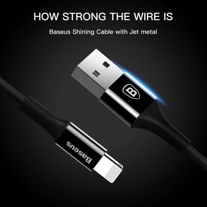 Cáp sạc đầu kim loại siêu bền Baseus Shining Cable with Jet Metal cho  iPhone/ iPad ( 2A, LED Lighting, Fast Charing)