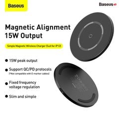 Đế Sạc Không Dây Nam Châm Baseus Simple Dành Cho iPhone 12 (15W, Wireless Magnetic Quick charger)