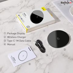 Đế sạc nhanh không dây 15W Baseus Simple Wireless Charger cho iPhone/Samsung/Xiaomi/ Huawei (15W,  2020 Upgraded Version Wireless Quick charger)