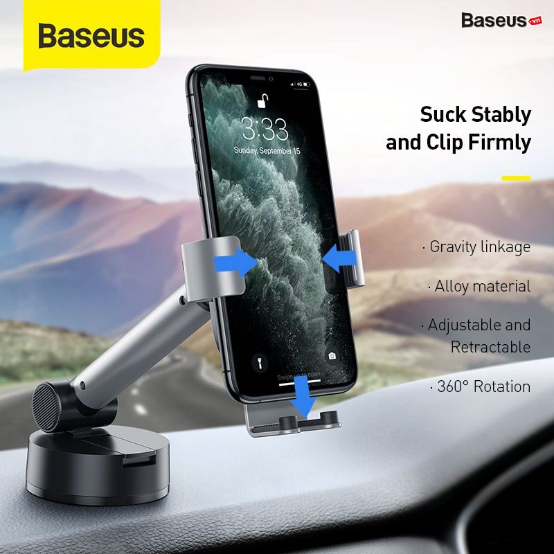 Bộ giá treo điện thoại dùng gắn kính hoặc táp lô trên xe hơi Baseus Si