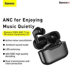 Tai nghe TWS chống ồn chủ động Baseus SIMU ANC S1/S1 Pro True Wireless Earphone (Chống ồn chủ động, Xuyên Âm, Hi Fi/Stereo, AAC/SBS, Dual Core DSP)