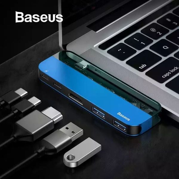 Bộ Hub đa năng Baseus Transparent Series 5 in 1 Multifunctional HUB dùng cho Macbook/iPad Pro ( Single Type-C to Type-C*2+USB3.0*2+HDMI)