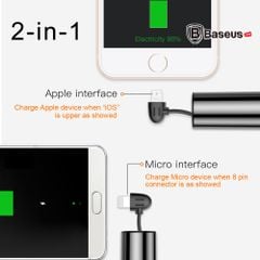 Pin sạc dự phòng siêu nhỏ gọn Baseus cho iPhone và Smartphone Android (2000mAh, tích hợp dây sạc đa năng cho Android/ iOS)