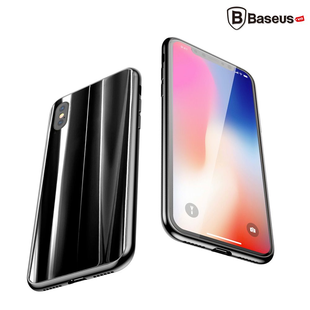 Ốp lưng kính tráng gương 3D Baseus Sparkling Case LV218 cho iPhone X (3D Glass + TPU)