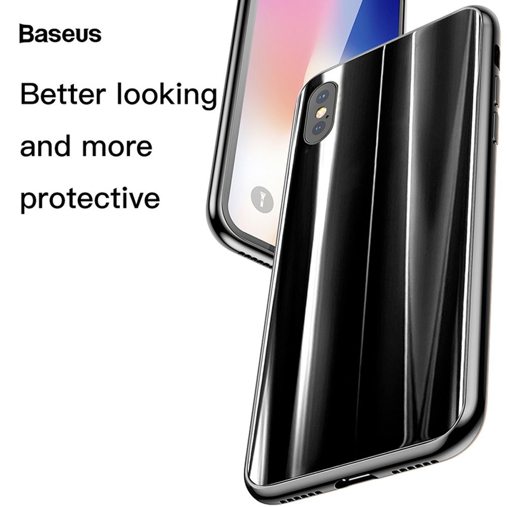 Ốp lưng kính tráng gương 3D Baseus Sparkling Case LV218 cho iPhone X (3D Glass + TPU)