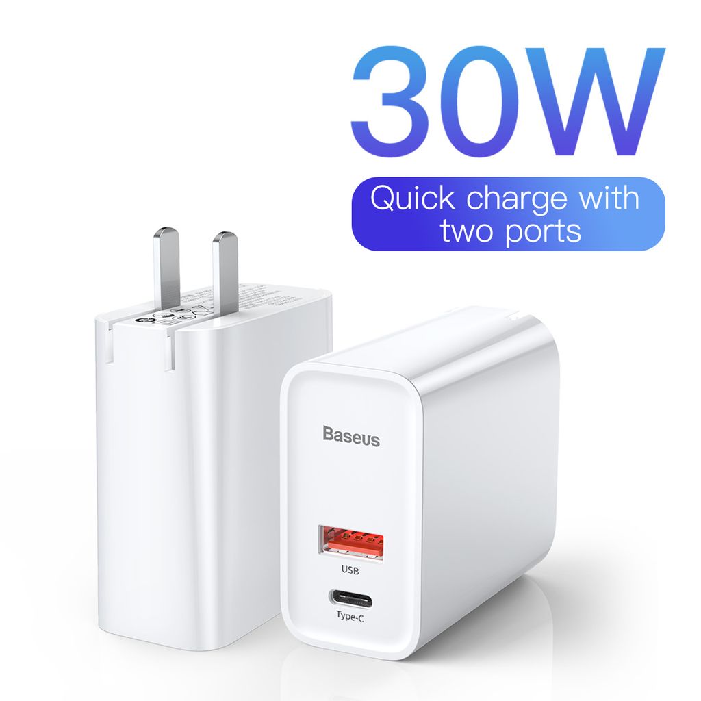 Bộ sạc nhanh đa năng Baseus Speed Dual Quick charger 30W dùng cho iPhone/ iPad/ Samsung/ Huawei (2 Port, Dual USB QC3.0 / USB QC3.0 + Type C PD)