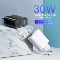 Bộ sạc nhanh đa năng Baseus Speed Dual Quick charger 30W dùng cho iPhone/ iPad/ Samsung/ Huawei (2 Port, Dual USB QC3.0 / USB QC3.0 + Type C PD)