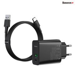 Bộ cốc sạc và dây cáp hỗ trợ sạc nhanh VOOC 4.0 Baseus Speed PPS Quick Charger C+A (With 1m 5A U-C Flash Cable, 30W)