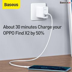 Bộ cốc sạc và dây cáp hỗ trợ sạc nhanh VOOC 4.0 Baseus Speed PPS Quick Charger C+A (With 1m 5A U-C Flash Cable, 30W)