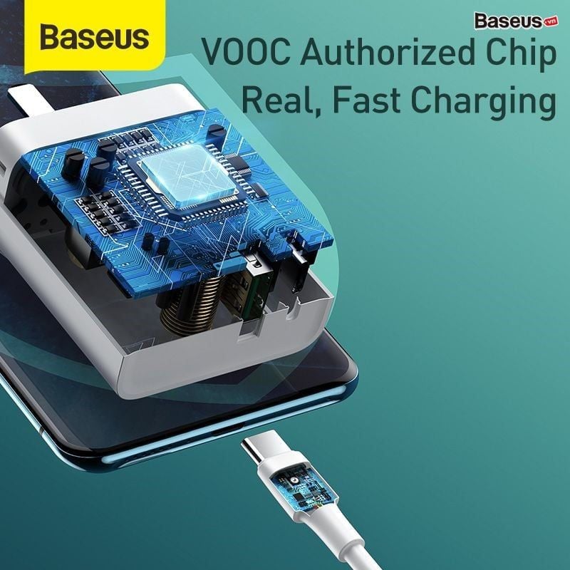 Bộ cốc sạc và dây cáp hỗ trợ sạc nhanh VOOC 4.0 Baseus Speed PPS Quick Charger C+A (With 1m 5A U-C Flash Cable, 30W)