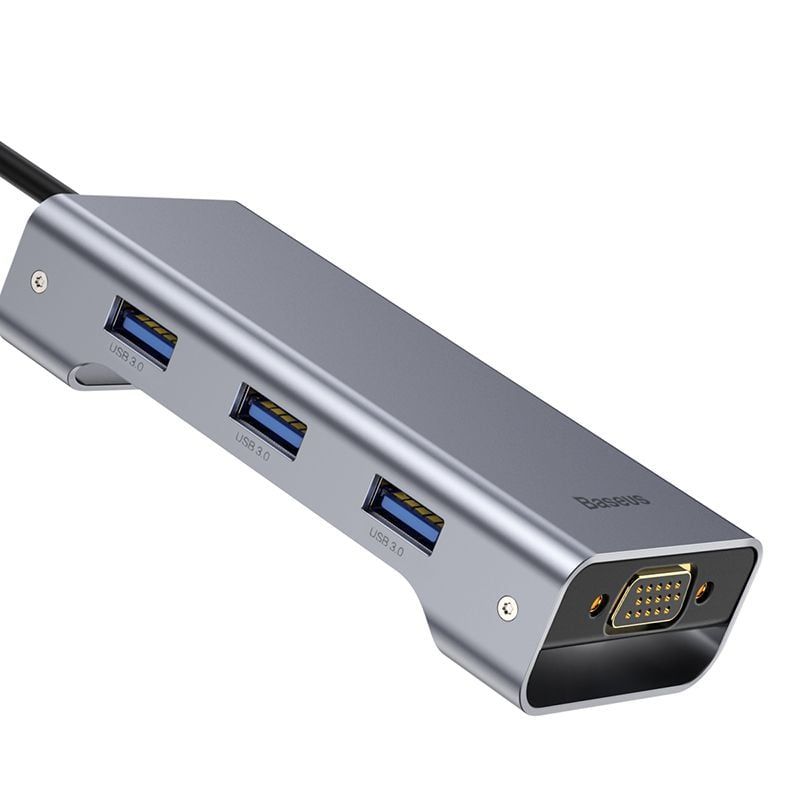 Hub chuyển đa năng Baseus Square Desk Type-C Multi-functional HUB ( Type-C to USB3.0x3 + Type-C (PD)+TF/SD + HDMI 4K + VGA  / RJ-45 LAN)