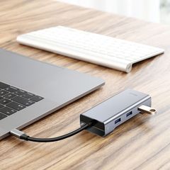 Hub chuyển đa năng Baseus Square Desk Type-C Multi-functional HUB ( Type-C to USB3.0x3 + Type-C (PD)+TF/SD + HDMI 4K + VGA  / RJ-45 LAN)