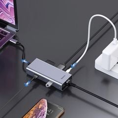 Hub chuyển đa năng Baseus Square Desk Type-C Multi-functional HUB ( Type-C to USB3.0x3 + Type-C (PD)+TF/SD + HDMI 4K + VGA  / RJ-45 LAN)