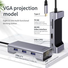 Hub chuyển đa năng Baseus Square Desk Type-C Multi-functional HUB ( Type-C to USB3.0x3 + Type-C (PD)+TF/SD + HDMI 4K + VGA  / RJ-45 LAN)