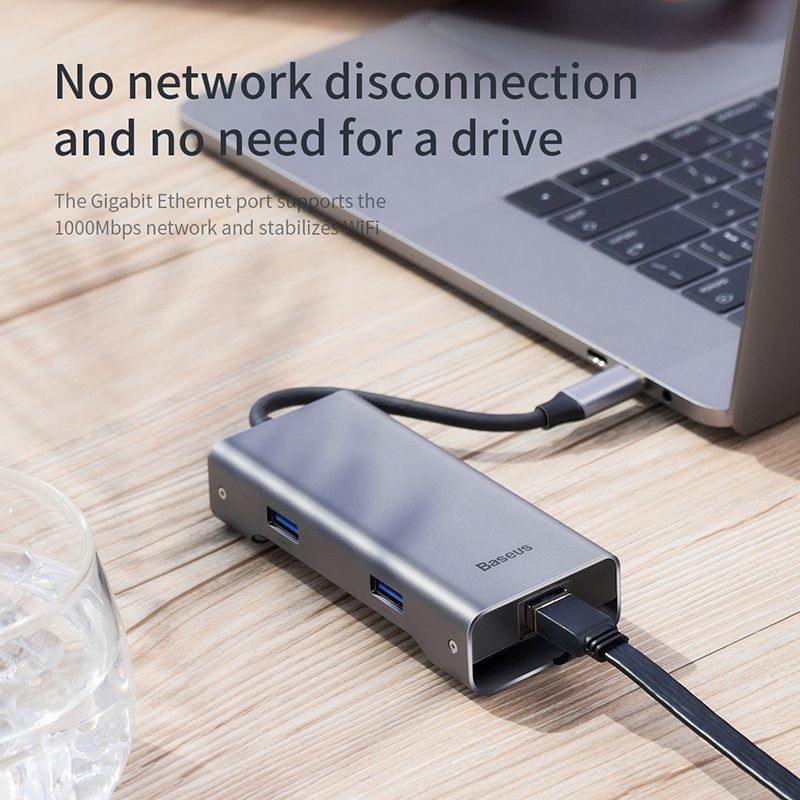 Hub chuyển đa năng Baseus Square Desk Type-C Multi-functional HUB ( Type-C to USB3.0x3 + Type-C (PD)+TF/SD + HDMI 4K + VGA  / RJ-45 LAN)