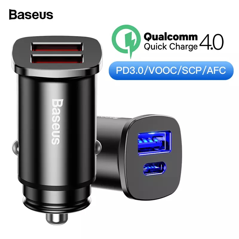 Bộ tẩu sạc nhanh đa năng dùng cho xe hơi Baseus Square Metal Type C + USB PPS Car Charger (30W, PD/ QC 4.0/ SCP/ AFC, Quick Charger )