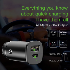 Bộ tẩu sạc nhanh đa năng dùng cho xe hơi Baseus Square Metal Type C + USB PPS Car Charger (30W, PD/ QC 4.0/ SCP/ AFC, Quick Charger )