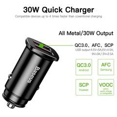 Bộ tẩu sạc nhanh đa năng dùng cho xe hơi Baseus Square Metal Type C + USB PPS Car Charger (30W, PD/ QC 4.0/ SCP/ AFC, Quick Charger )