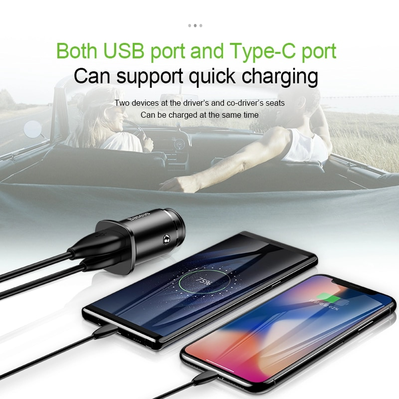 Bộ tẩu sạc nhanh đa năng dùng cho xe hơi Baseus Square Metal Type C + USB PPS Car Charger (30W, PD/ QC 4.0/ SCP/ AFC, Quick Charger )