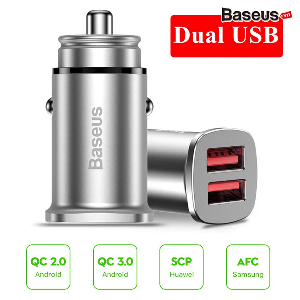 Bộ tẩu sạc nhanh đa năng dùng cho xe hơi Baseus Square Metal Type C + USB PPS Car Charger (30W, PD/ QC 4.0/ SCP/ AFC, Quick Charger )