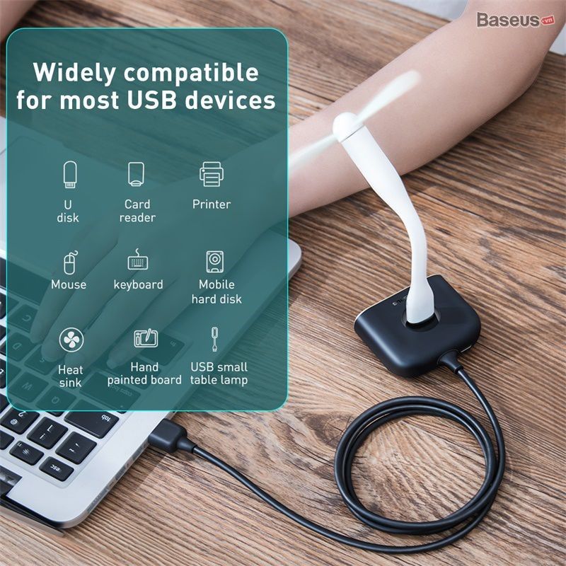 Bộ HUB chia cổng USB Baseus Square Round 4 in 1 ( Type C/ USB 3.0  to USB3.0*1+USB2.0*3 Smart Adapter)