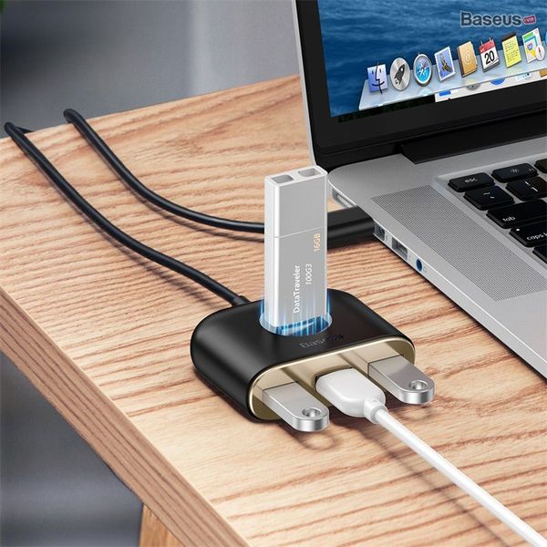 Bộ HUB chia cổng USB Baseus Square Round 4 in 1 ( Type C/ USB 3.0  to USB3.0*1+USB2.0*3 Smart Adapter)