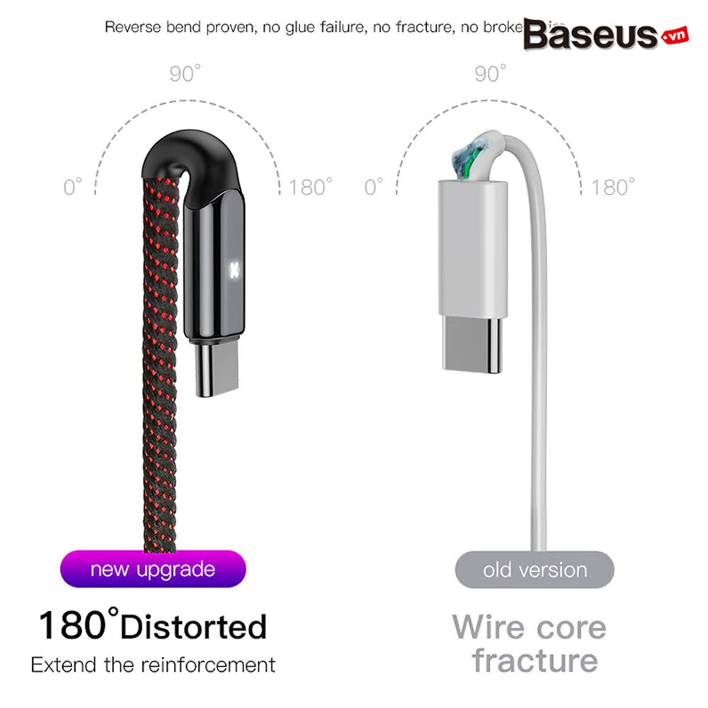 Cáp sạc nhanh & Sync Data Baseus  X-Shaped Light Type C cho Samsung/ Oppo/ Xiaomi (3A, Quick Charge 3.0, Sợi Carbon Siêu Bền, Led đổi màu khi sạc đầy)