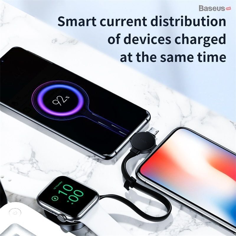 Cáp sạc đa năng tích hợp sạc không dây cho Apple Watch Baseus Star Ring Series 4 in 1 ( Type C/ Micro/ Lightning + Apple Watch Wireless charger, 3A Fast charge, 18cm portable cable)