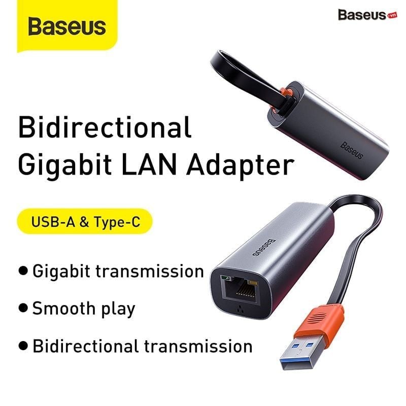 Đầu chuyển cổng USB Type A/Type C sang cổng mạng LAN Baseus Steel Cannon Series (USB/Type C to RJ45 Gigabit Network Connector)