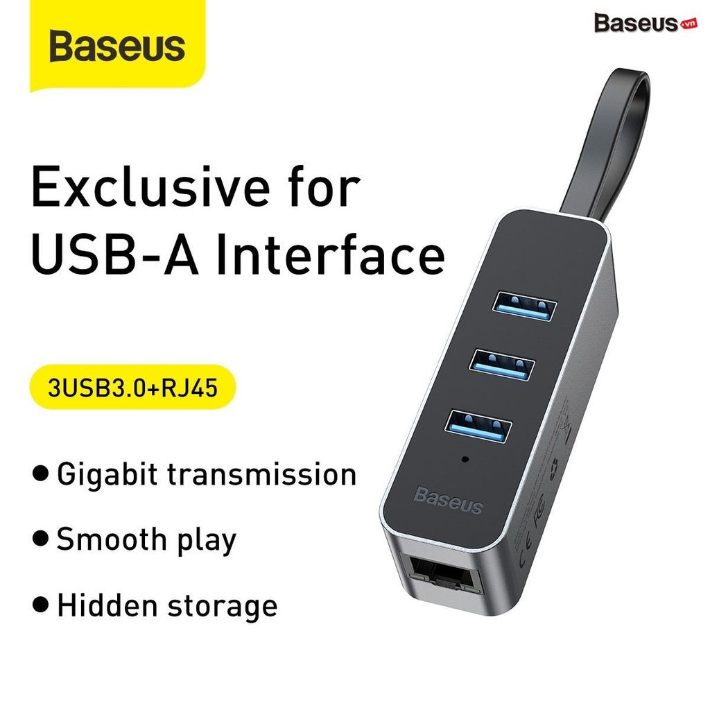 Bộ HUB chuyển đổi đa dụng Baseus Steel Cannon Series HUB Adapter (USB A to USB3.0*3 + RJ45 LAN Network Connector)