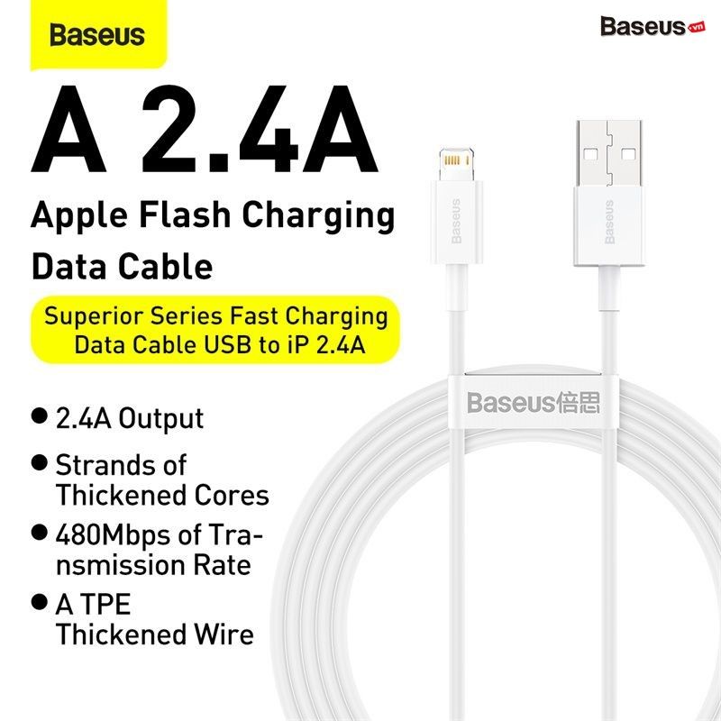 Cáp sạc nhanh lightning Baseus Superior Series Fast Charging Data Cable cho iPhone/iPad (2.4A, 480Mbps, Fast charge, ABS/TPE Cable)