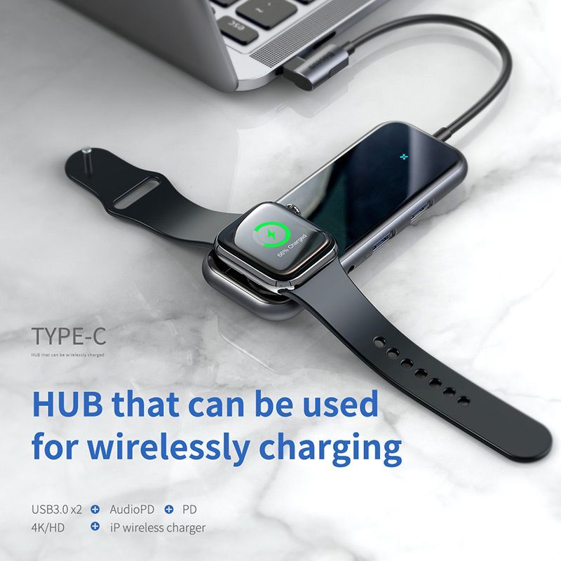 Hub chuyển đa năng tích hợp sạc Apple Watch Baseus Superlative Multifunctional 6 in 1 (Type-C to USB3.0 *2 + HDMI + Audio + PD + iWatch wireless charger)