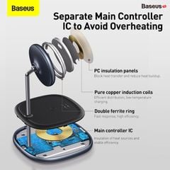 Đế giữ điện thoại magsafe kiêm sạc không dây dành cho các dòng iPhone 12 Baseus Swan 2-in-1 Wireless Magnetic Charging Bracket 20W