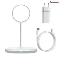 Đế giữ điện thoại magsafe kiêm sạc không dây dành cho các dòng iPhone 12 Baseus Swan 2-in-1 Wireless Magnetic Charging Bracket 20W