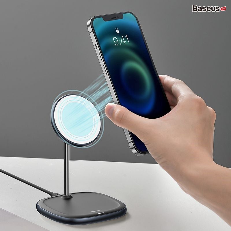 Đế giữ điện thoại tích hợp sạc nhanh không dây Baseus Swan Magnetic Desktop Bracket Wireless Charger cho iPhone 12 series (15W, Magsafe Wireless charge)