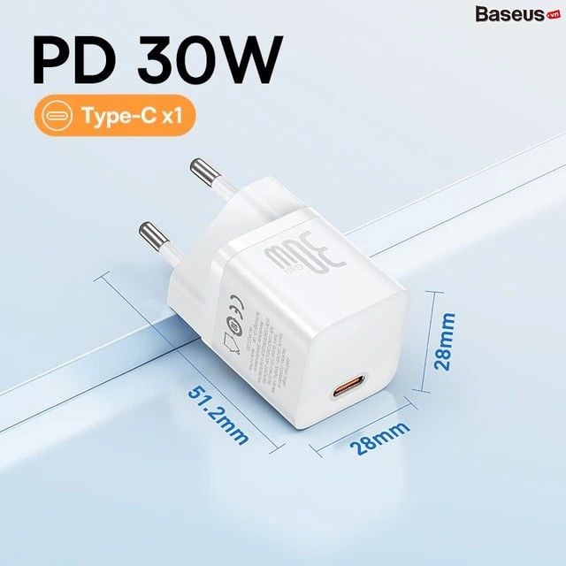 Củ Sạc Nhanh Baseus GaN5 Fast Charger Mini 1C 30W Cho iPhone 14 13 12 11 Pro Max (Nhỏ gọn, sạc nhanh PD/Quick Charge)