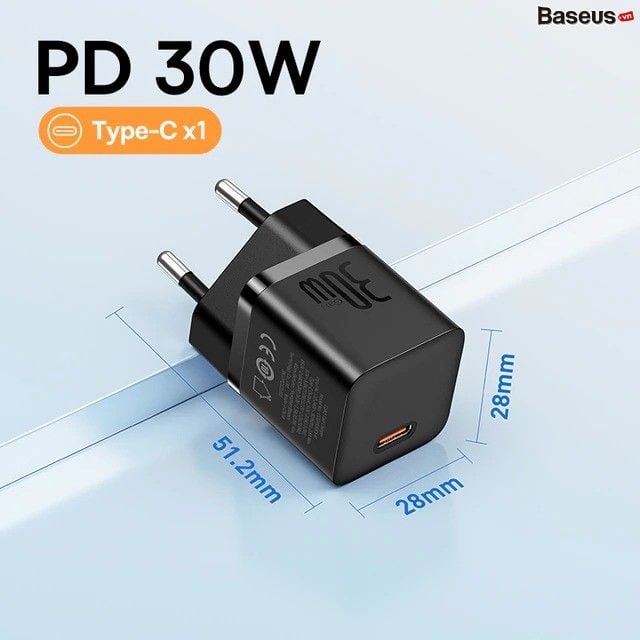 Củ Sạc Nhanh Baseus GaN5 Fast Charger Mini 1C 30W Cho iPhone 14 13 12 11 Pro Max (Nhỏ gọn, sạc nhanh PD/Quick Charge)