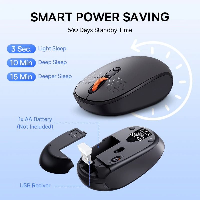 Chuột không dây Baseus F01B – 3 chế độ: 2.4GHz/Bluetooth 5.0/3.0, 1600dpi, dùng cho laptop, MacBook, iPad